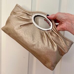 Clutch Bag Faux Leather Metallic Gold EUC